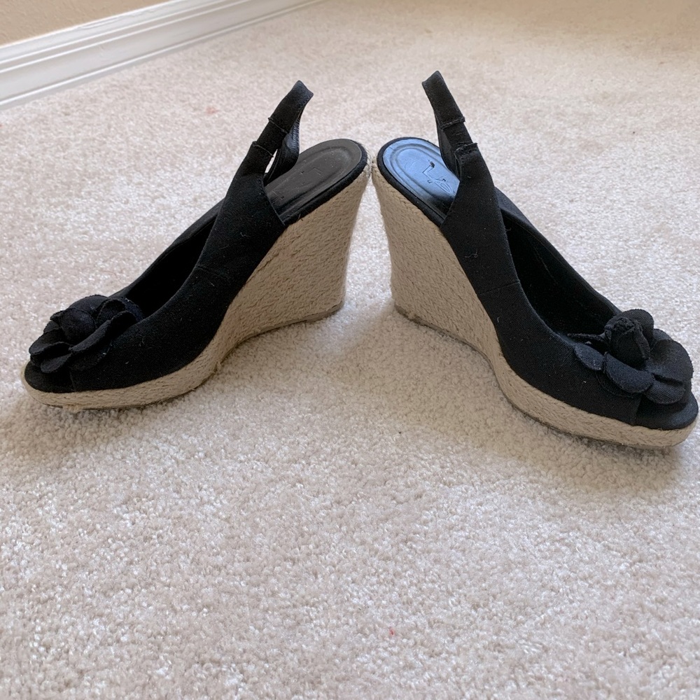 Black Slingback Wedge Heels